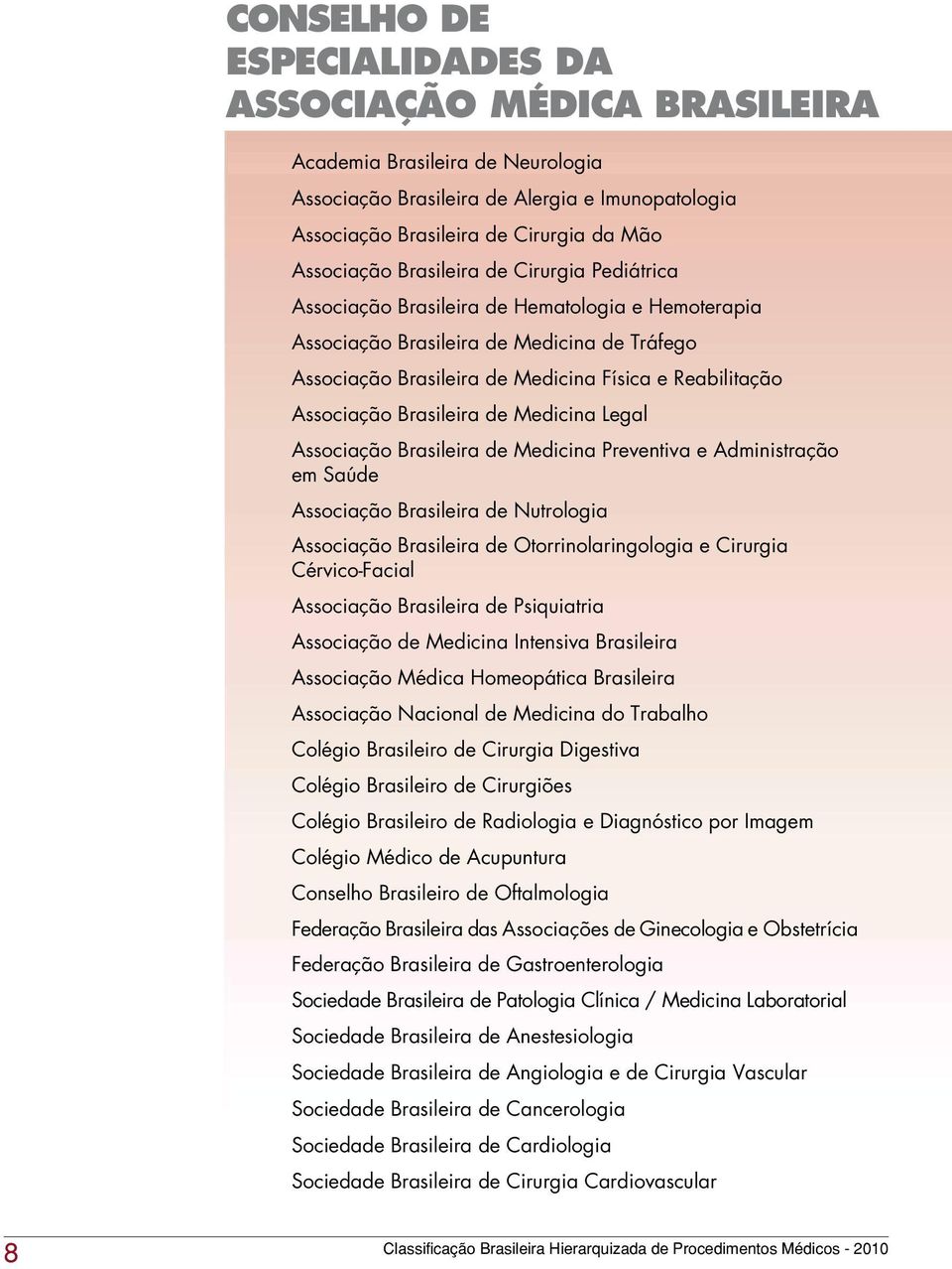 Brasileira de Medicina Legal Associação Brasileira de Medicina Preventiva e Administração em Saúde Associação Brasileira de Nutrologia Associação Brasileira de Otorrinolaringologia e Cirurgia