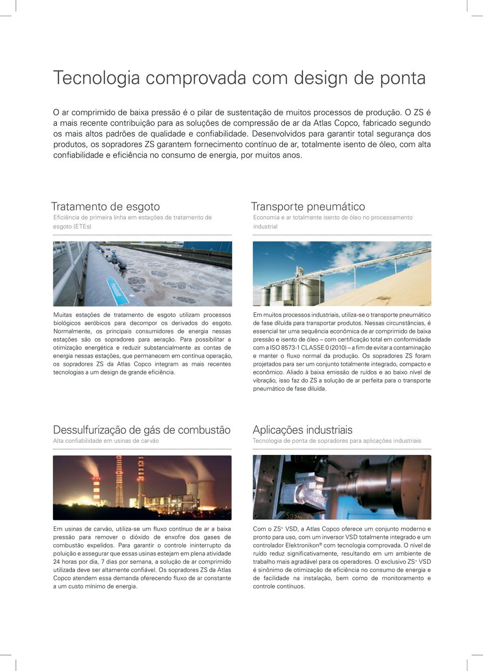 Desenvolvidos para garantir total segurança dos produtos, os sopradores ZS garantem fornecimento contínuo de ar, totalmente isento de óleo, com alta confiabilidade e eficiência no consumo de energia,