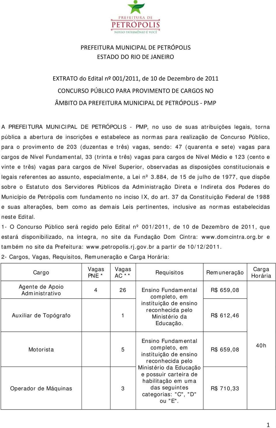 sete) vagas para cargos de Nível Fundamental, 33 (trinta e três) vagas para cargos de Nível Médio e 3 (cento e vinte e três) vagas para cargos de Nível Superior, observadas as disposições