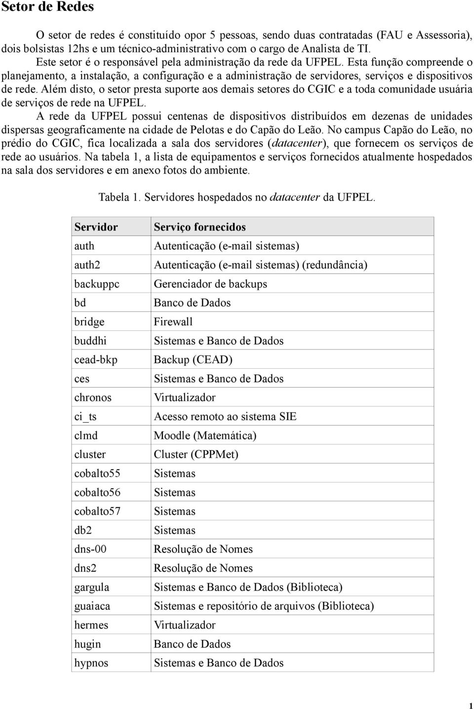 Além disto, o setor presta suporte aos demais setores do CGIC e a toda comunidade usuária de serviços de rede na UFPEL.