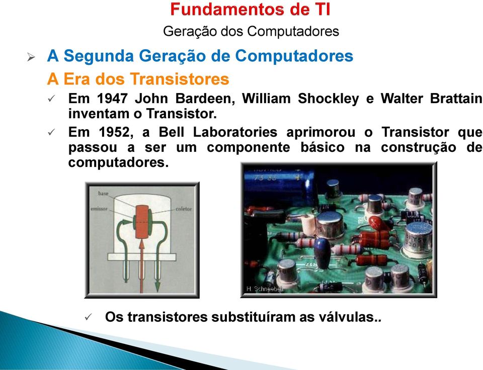 Em 1952, a Bell Laboratories aprimorou o Transistor que passou a ser um