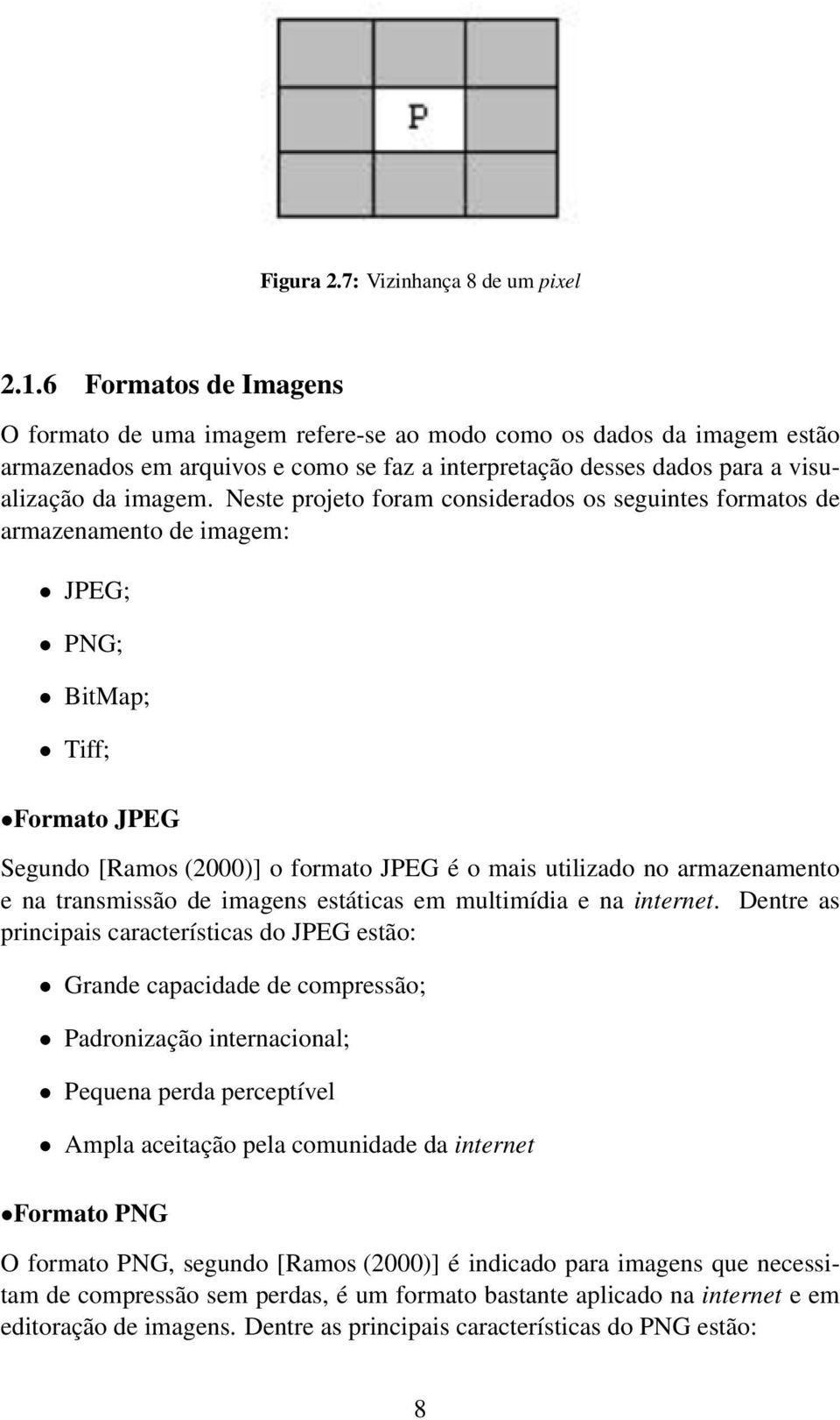 Neste projeto foram considerados os seguintes formatos de armazenamento de imagem: JPEG; PNG; BitMap; Tiff; Formato JPEG Segundo [Ramos (2000)] o formato JPEG é o mais utilizado no armazenamento e na