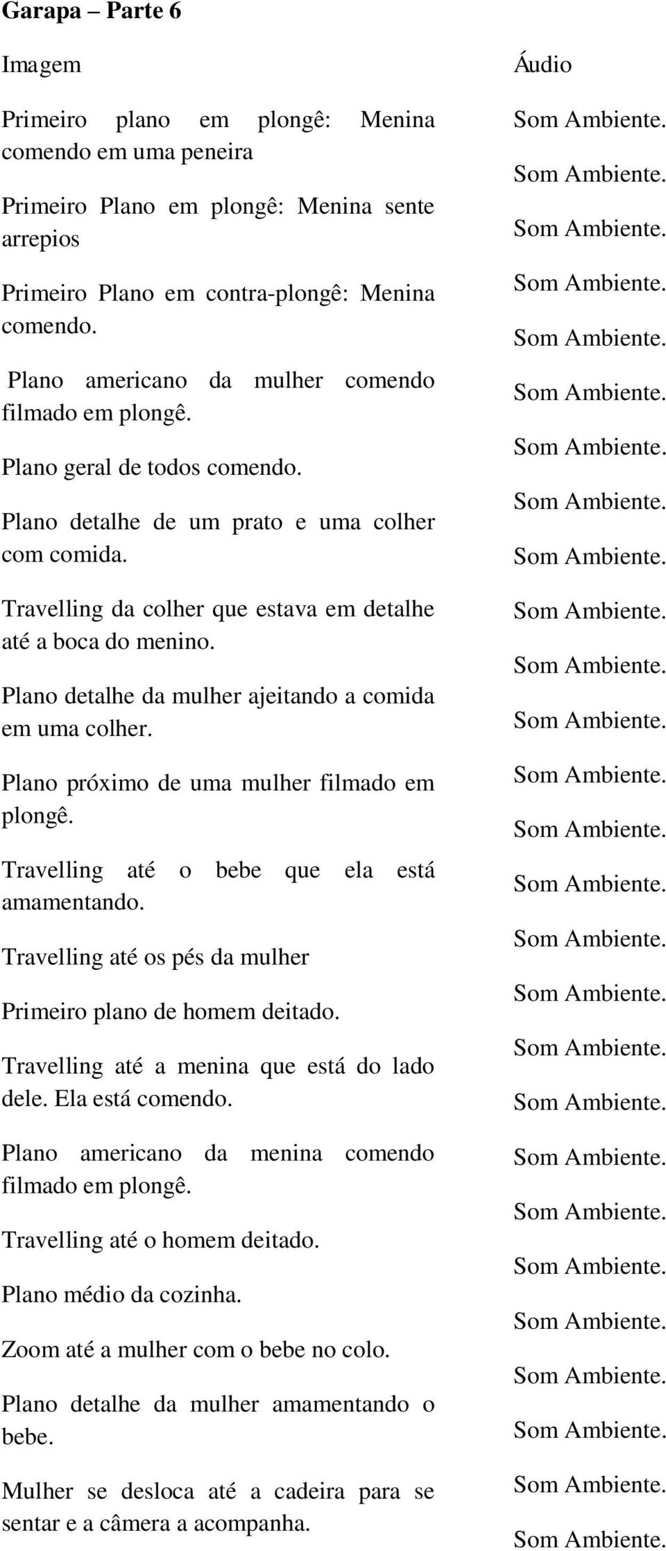 Plano detalhe da mulher ajeitando a comida em uma colher. Plano próximo de uma mulher filmado em plongê. Travelling até o bebe que ela está amamentando.