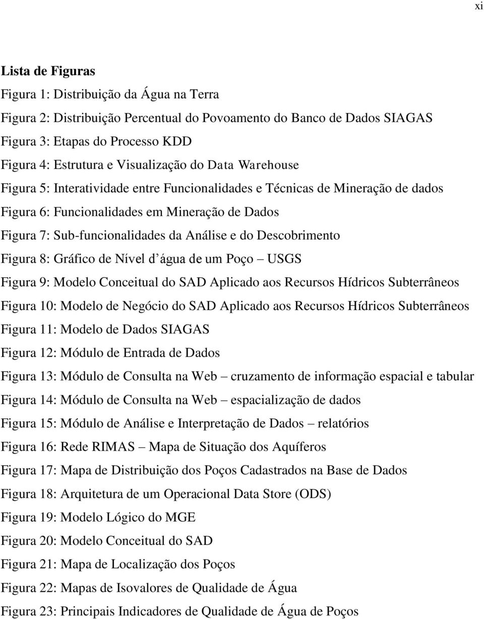 e do Descobrimento Figura 8: Gráfico de Nível d água de um Poço USGS Figura 9: Modelo Conceitual do SAD Aplicado aos Recursos Hídricos Subterrâneos Figura 10: Modelo de Negócio do SAD Aplicado aos