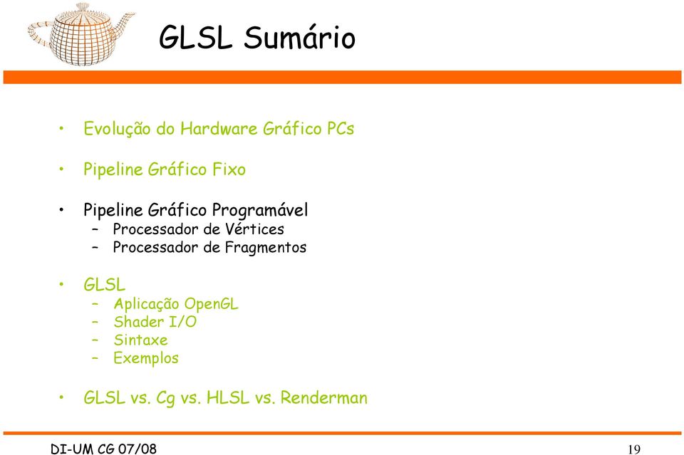 Vértices Processador de Fragmentos GLSL Aplicação OpenGL