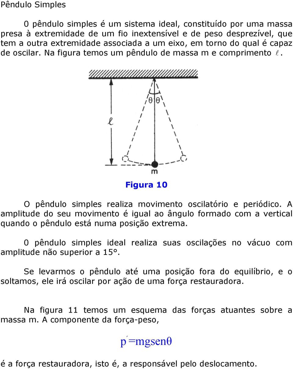 A amplitude do seu movimento é igual ao ângulo formado com a vertical quando o pêndulo está numa posição extrema.