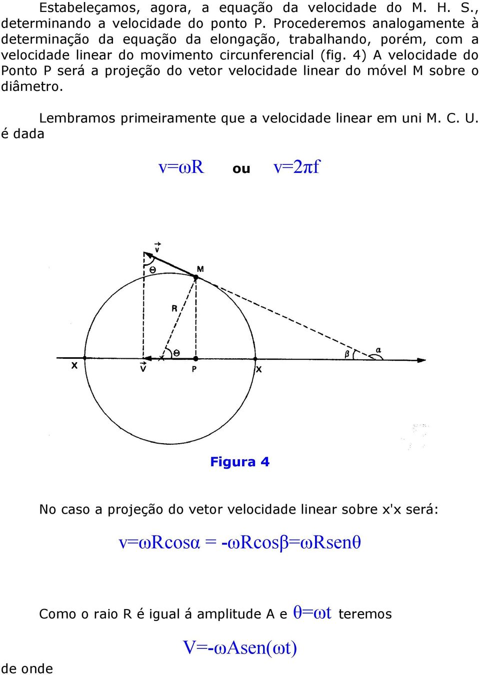4) A velocidade do Ponto P será a projeção do vetor velocidade linear do móvel M sobre o diâmetro.