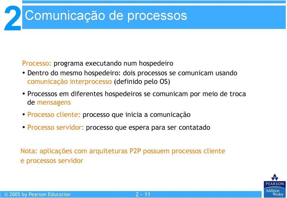 de troca de mensagens Processo cliente: processo que inicia a comunicação Processo servidor: processo que espera para