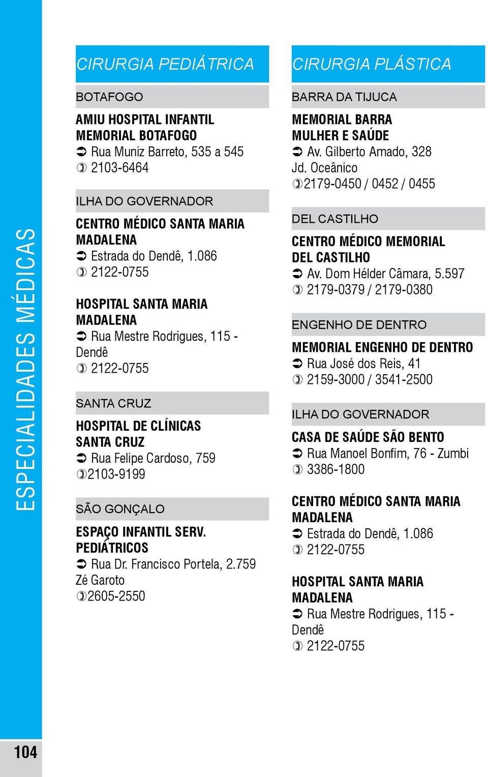 759 Zé Garoto )2605-2550 BARRA DA TIJUCA MEMORIAL BARRA MULHER E SAÚDE Ü Av. Gilberto Amado, 328 Jd. Oceânico )2179-0450 / 0452 / 0455 CENTRO MÉDICO MEMORIAL Ü Av.