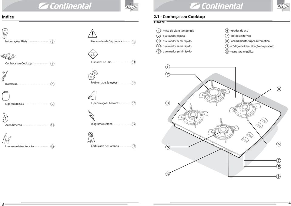 Precauções de Segurança - queimador semi-rápido - queimador semi-rápido 8 - acendimento super automático 9 - código de identificação