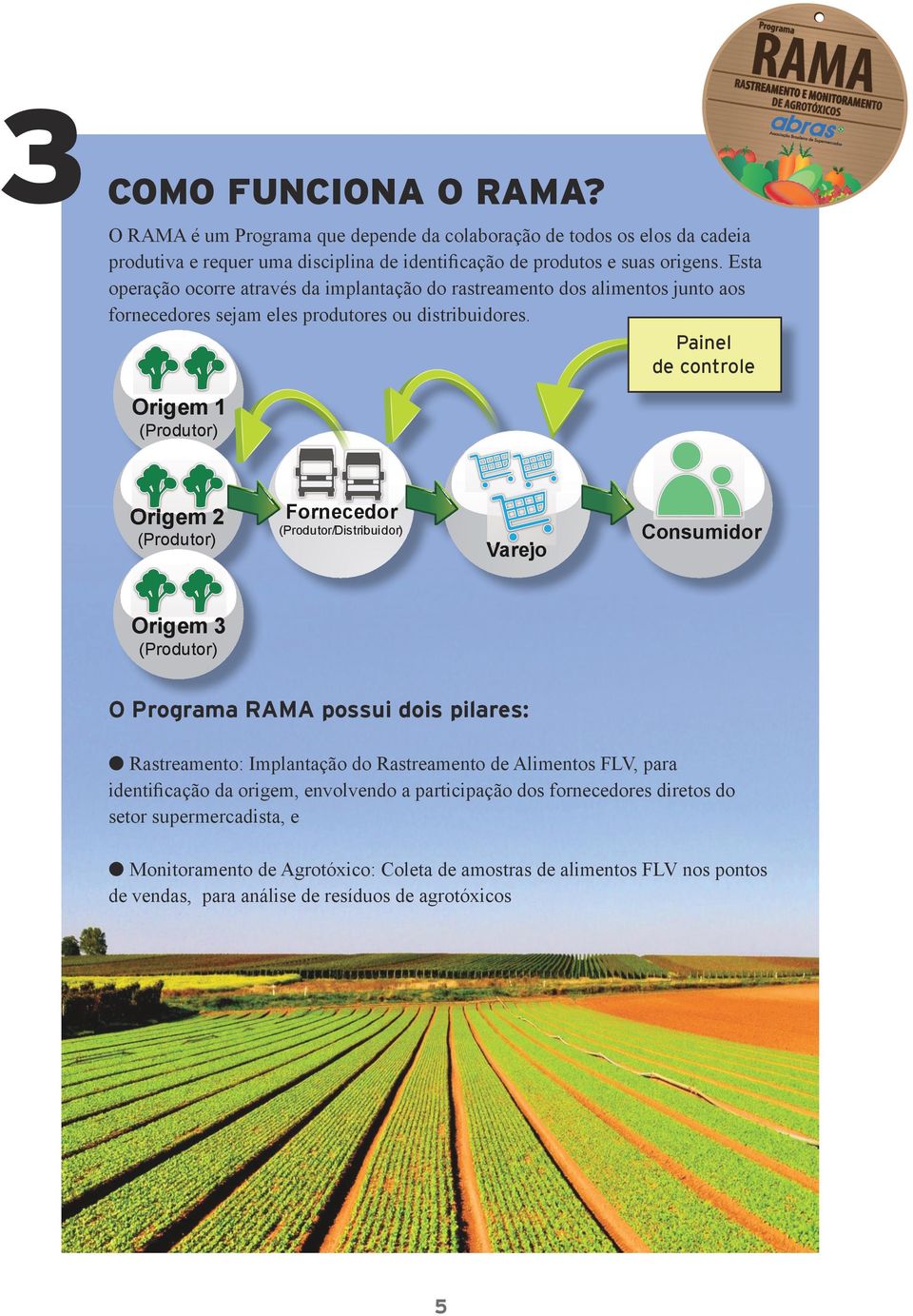 Painel de controle Origem 1 (Produtor) Origem 2 (Produtor) Fornecedor (Produtor/Distribuidor) Varejo Consumidor Origem 3 (Produtor) O RAMA possui dois pilares: l Rastreamento: Implantação do