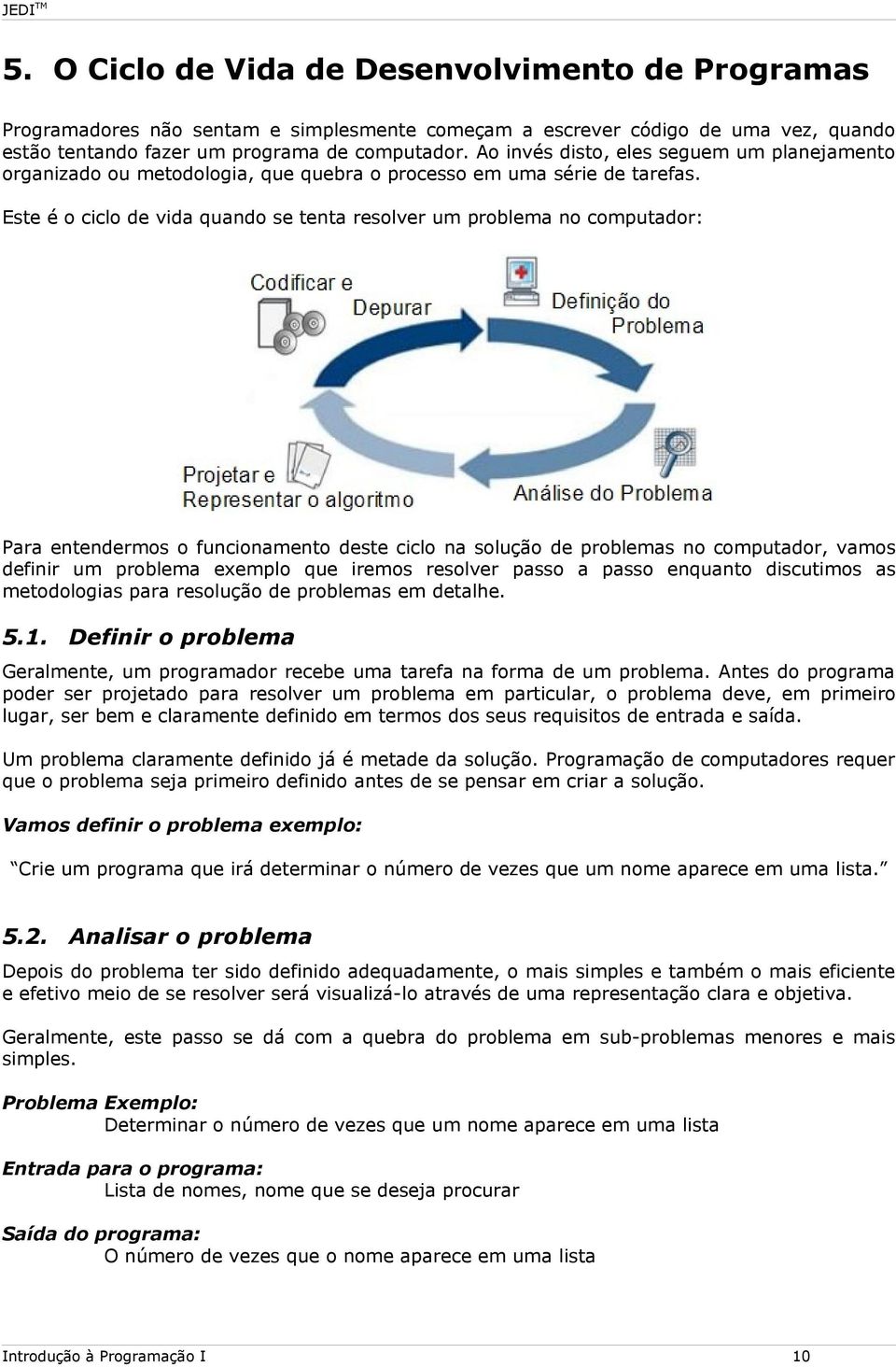 Este é o ciclo de vida quando se tenta resolver um problema no computador: Para entendermos o funcionamento deste ciclo na solução de problemas no computador, vamos definir um problema exemplo que