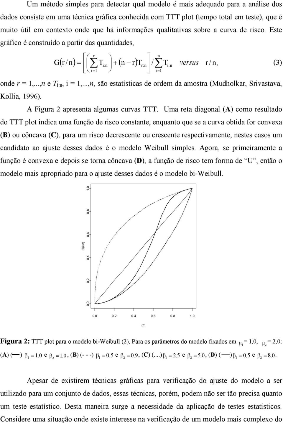..,n e T i:n, i =,...,n, são estatísticas de ordem da amostra (Mudholkar, Srivastava, Kollia, 996). A Figura apresenta algumas curvas TTT.
