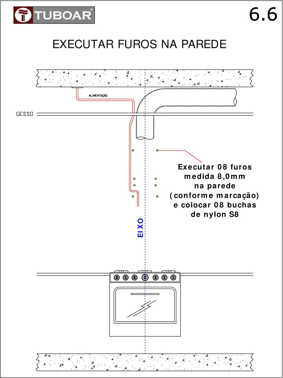 na parede (conforme marcação)