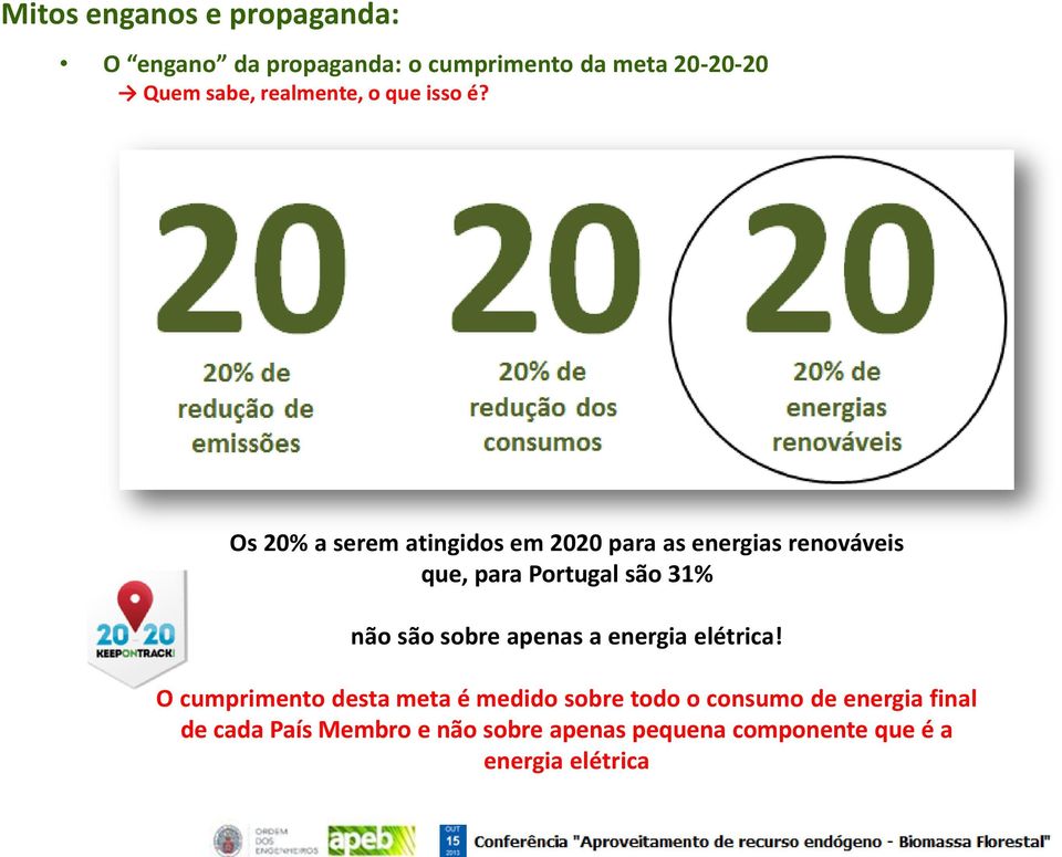 Os 20% a serem atingidos em 2020 para as energias renováveis que, para Portugal são 31% não são