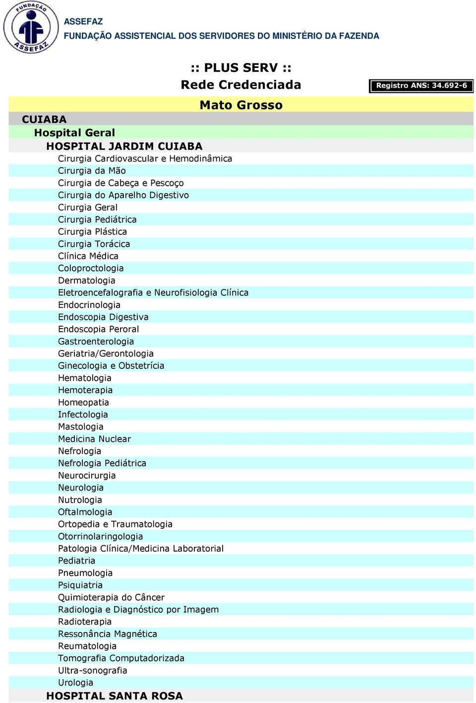 Endoscopia Peroral Geriatria/Gerontologia Hemoterapia Homeopatia Infectologia Mastologia Medicina Nuclear