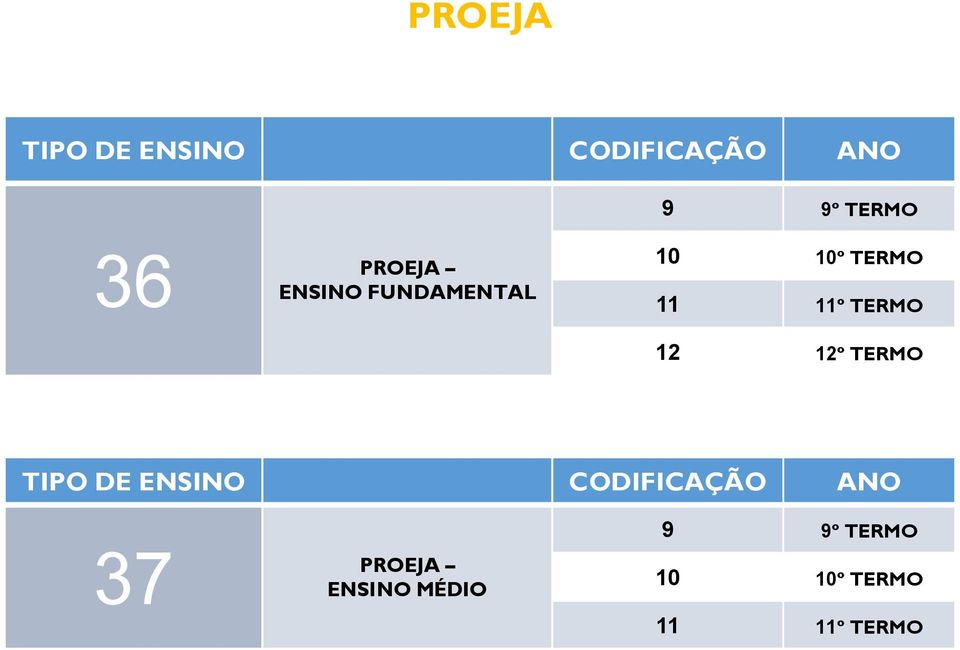 TERMO 12 12º TERMO TIPO DE ENSINO CODIFICAÇÃO ANO