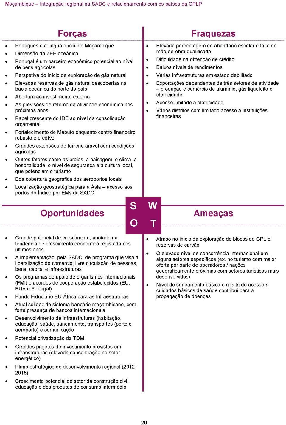 ao nível da consolidação orçamental Fortalecimento de Maputo enquanto centro financeiro robusto e credível Grandes extensões de terreno arável com condições agrícolas Outros fatores como as praias, a