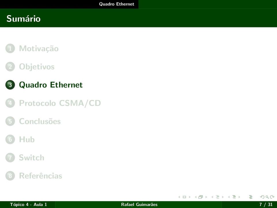 CSMA/CD 5 Conclusões 6 Hub 7 Switch 8