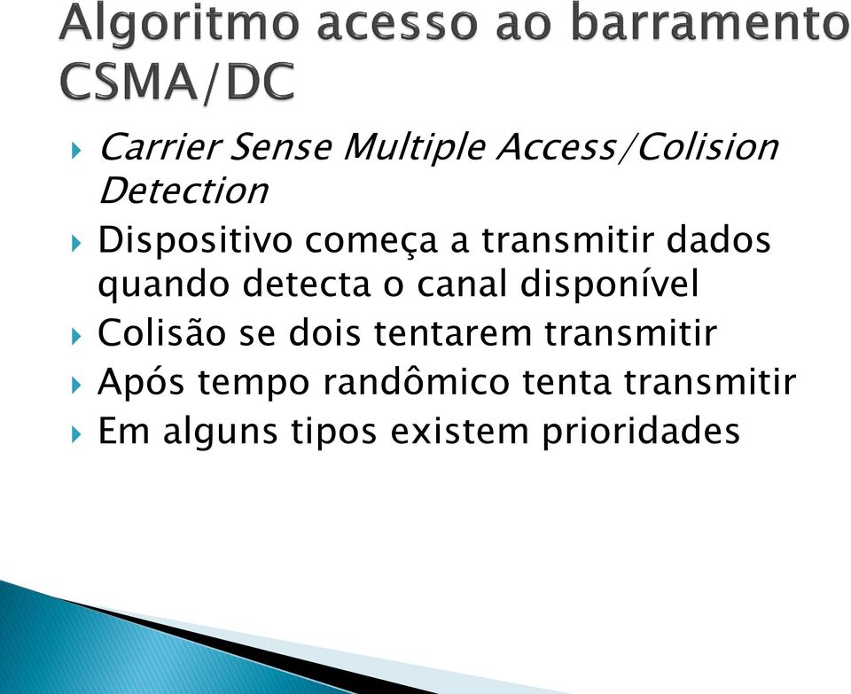 canal disponível Colisão se dois tentarem transmitir Após