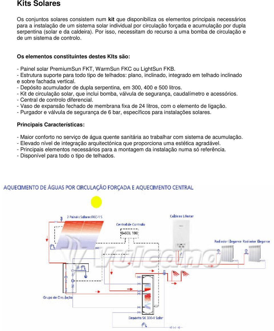 Os elementos constituintes destes KIts são: - Painel solar PremiumSun FKT, WarmSun FKC ou LightSun FKB.