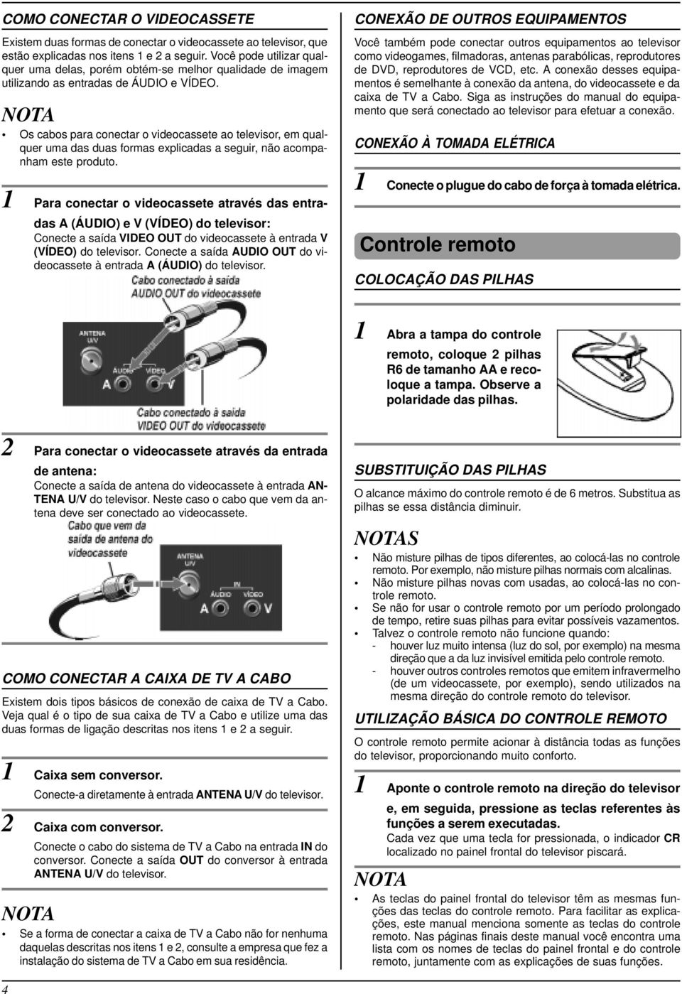 NOTA Os cabos para conectar o videocassete ao televisor, em qualquer uma das duas formas explicadas a seguir, não acompanham este produto.