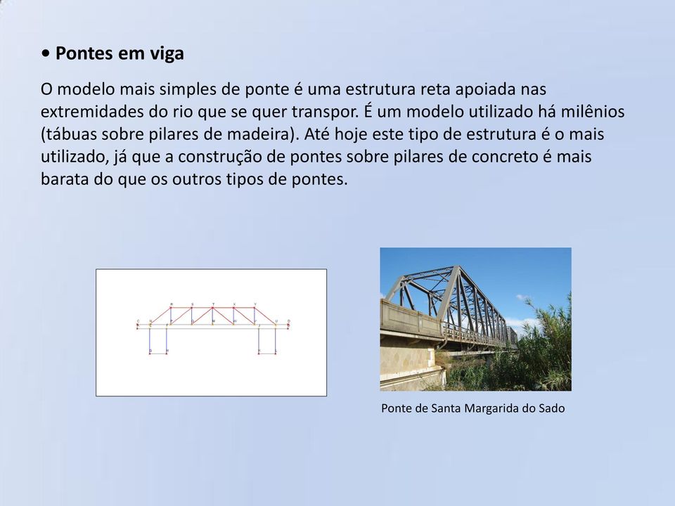 Até hoje este tipo de estrutura é o mais utilizado, já que a construção de pontes sobre