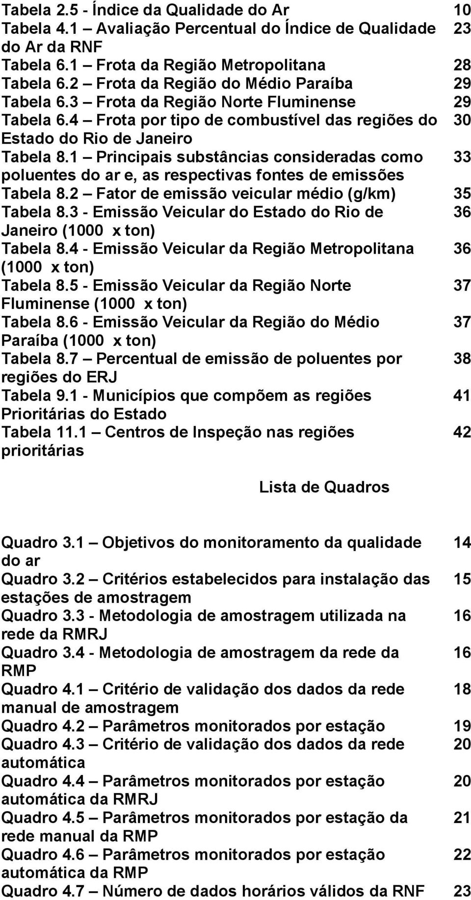 1 Principais substâncias consideradas como 33 poluentes do ar e, as respectivas fontes de emissões Tabela 8.2 Fator de emissão veicular médio (g/km) 35 Tabela 8.