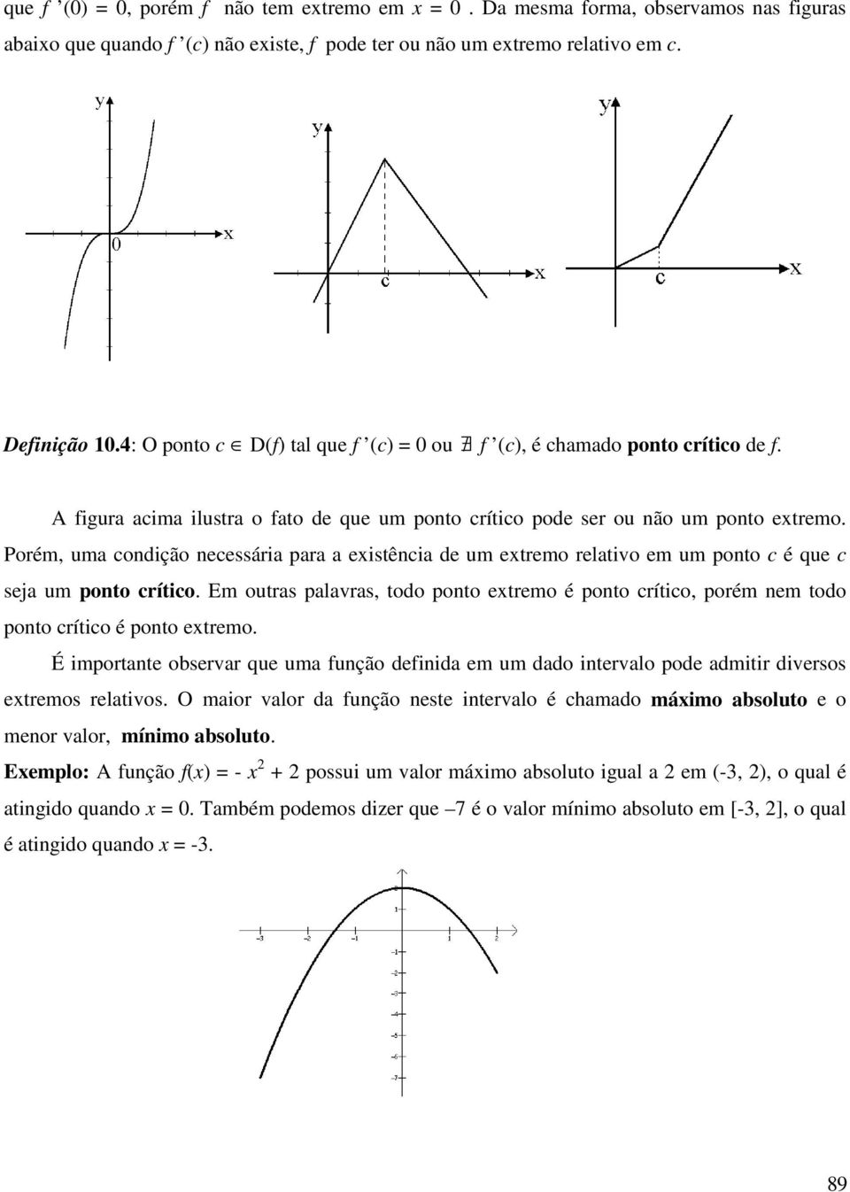 Porém, uma condição necessária para a eistência de um etremo relativo em um ponto c é que c seja um ponto crítico.