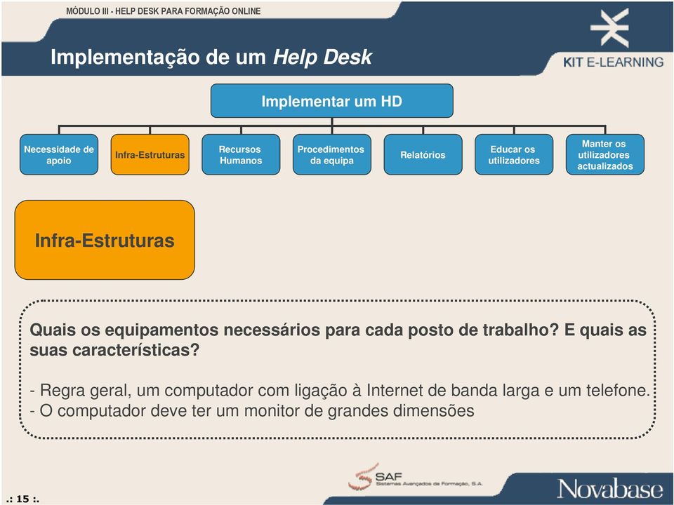 Quais os equipamentos necessários para cada posto de trabalho? E quais as suas características?