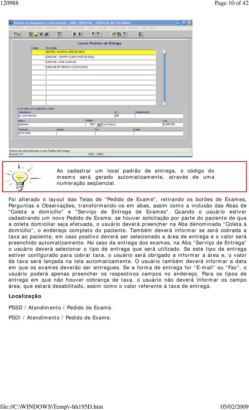 "Serviço de Entrega de Exames".