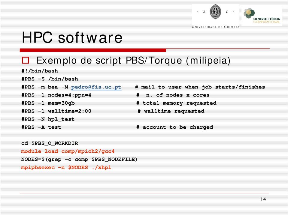 of nodes x cores #PBS -l mem=30gb # total memory requested #PBS -l walltime=2:00 # walltime requested #PBS -N