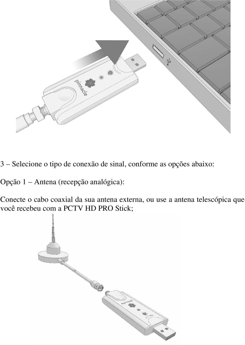 Conecte o cabo coaxial da sua antena externa, ou use a