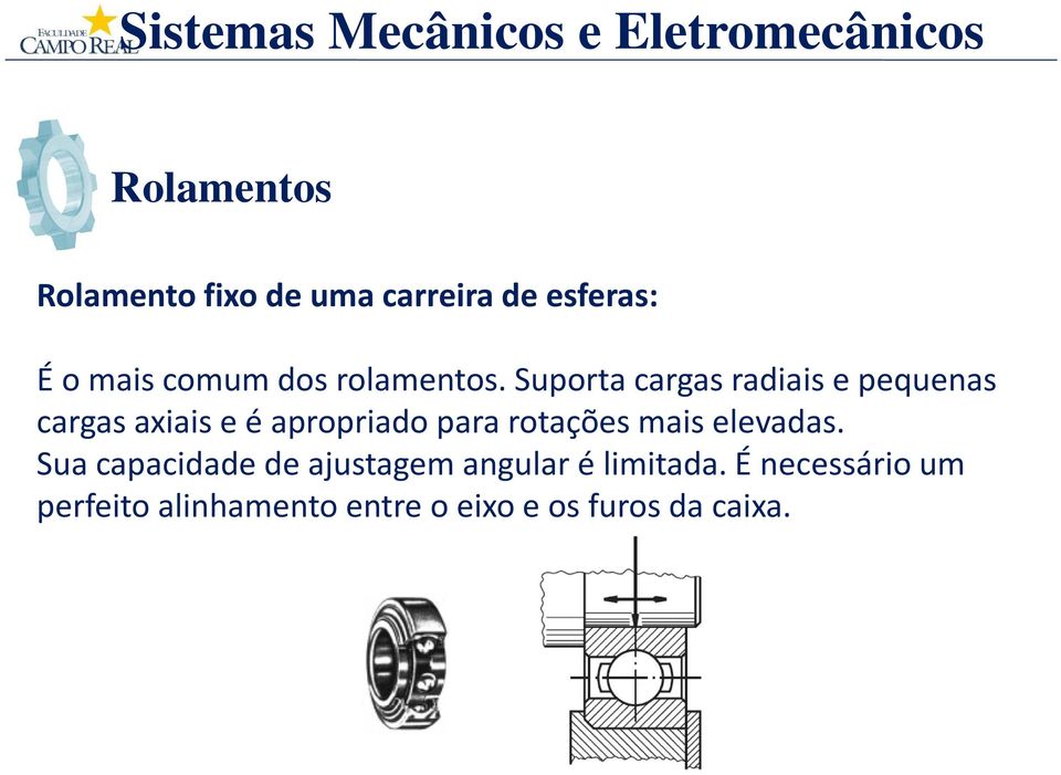 Suporta cargas radiais e pequenas cargas axiais e é apropriado para