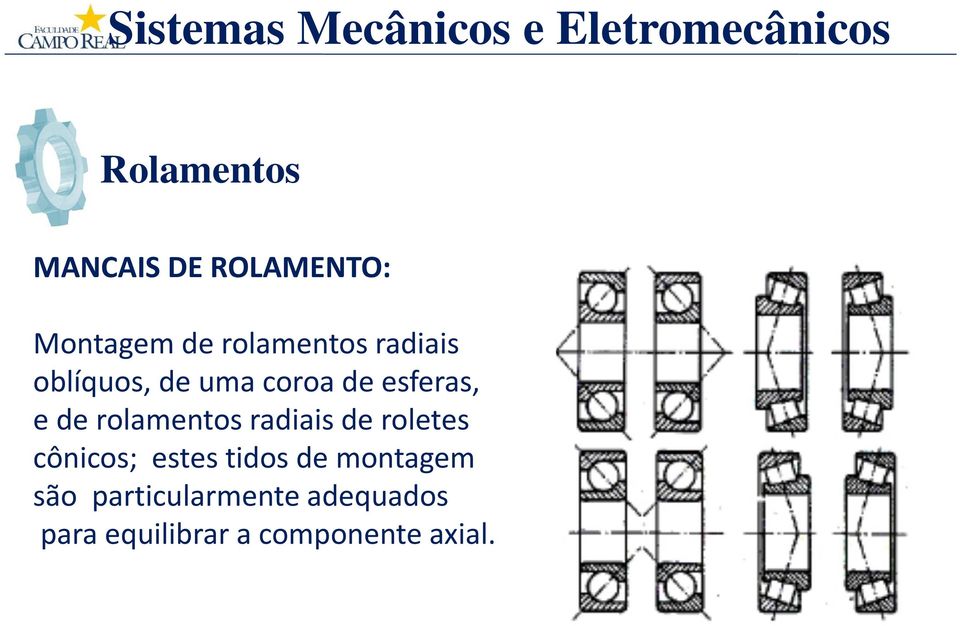 radiais de roletes cônicos; estes tidos de montagem são