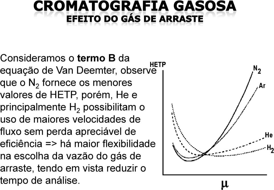 maiores velocidades de fluxo sem perda apreciável de eficiência => há maior