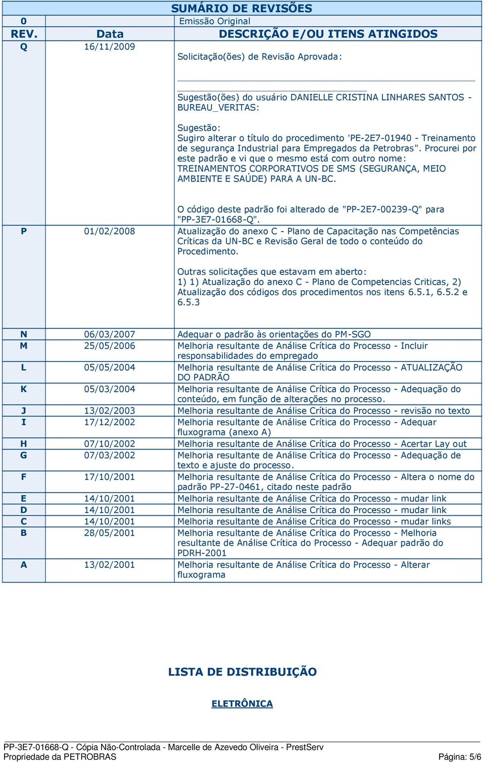 do procedimento 'PE-2E7-01940 - Treinamento de segurança Industrial para Empregados da Petrobras".