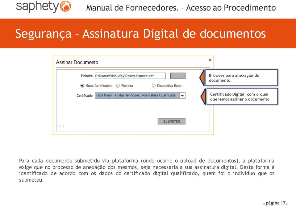 ocorre o upload de documentos), a plataforma exige que no processo de anexação dos mesmos, seja necessária a sua