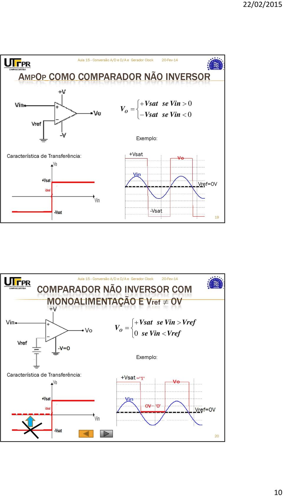 COMPARADOR NÃO INVERSOR COM MONOALIMENTAÇÃO E Vref 0V Vref Vsat se