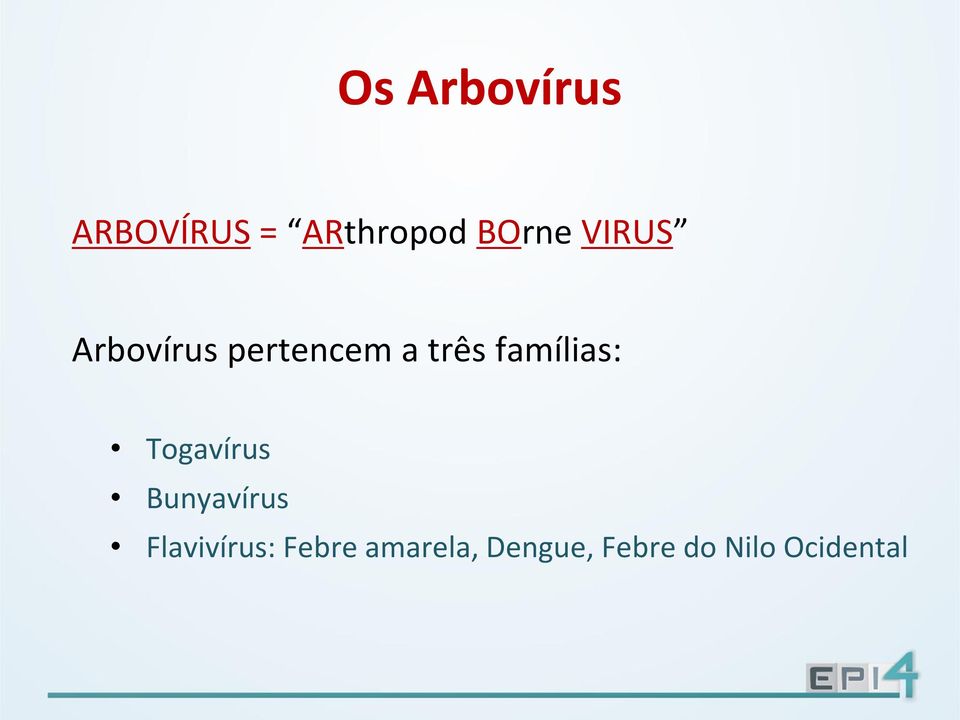 famílias: Togavírus Bunyavírus