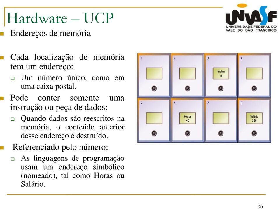 Pode conter somente uma instrução ou peça de dados: Quando dados são reescritos na memória,