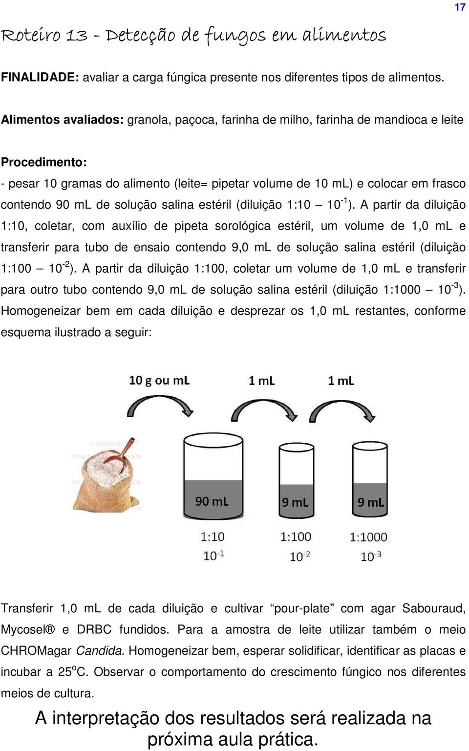 solução salina estéril (diluição 1:10 10-1 ).
