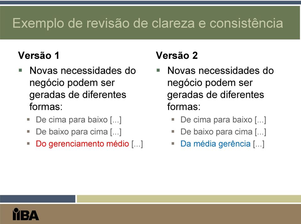 ..] Do gerenciamento médio [...] Versão 2 Novas necessidades do negócio .