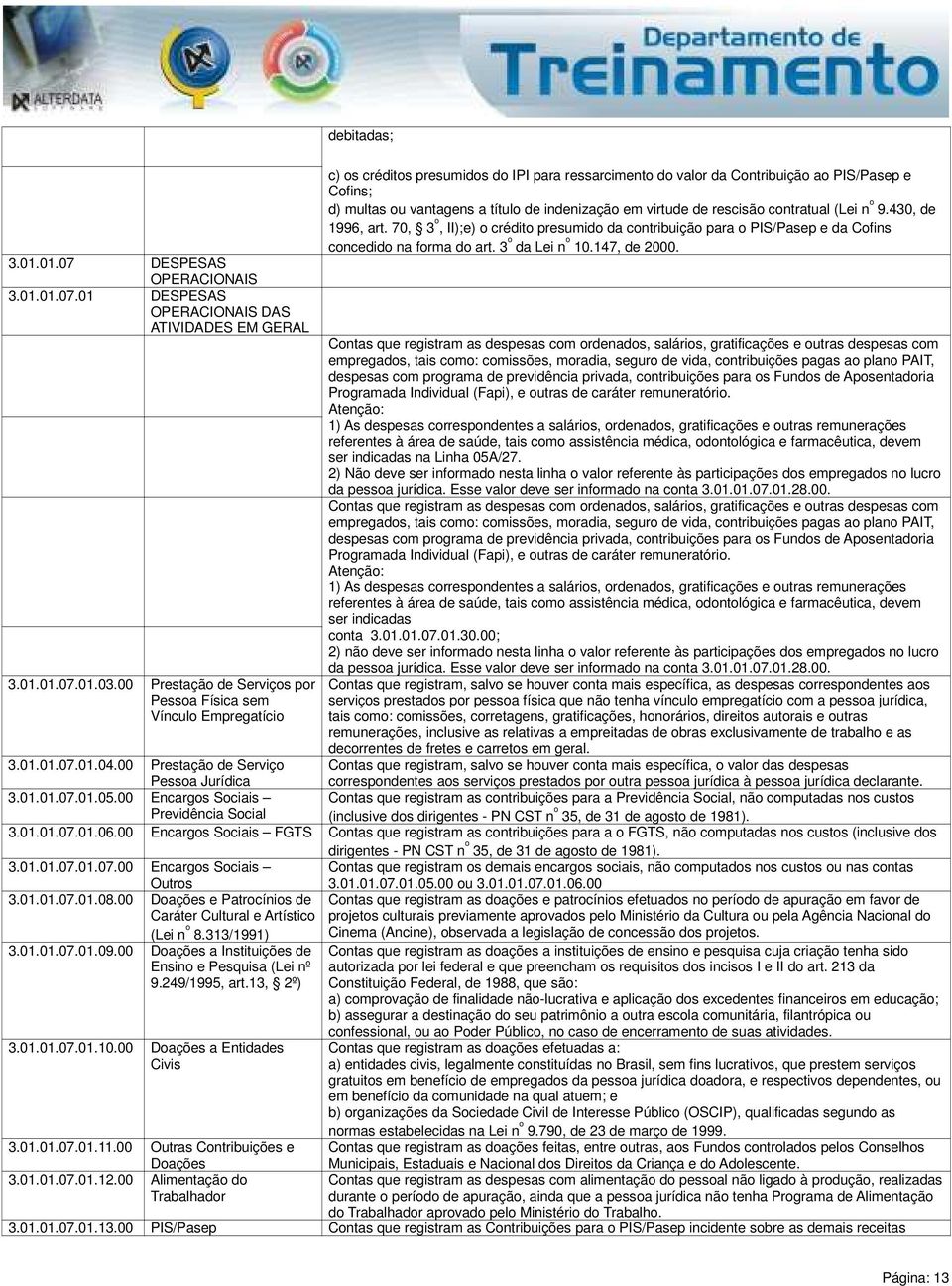 de indenização em virtude de rescisão contratual (Lei n o 9.430, de 1996, art. 70, 3 o, II);e) o crédito presumido da contribuição para o PIS/Pasep e da Cofins concedido na forma do art.