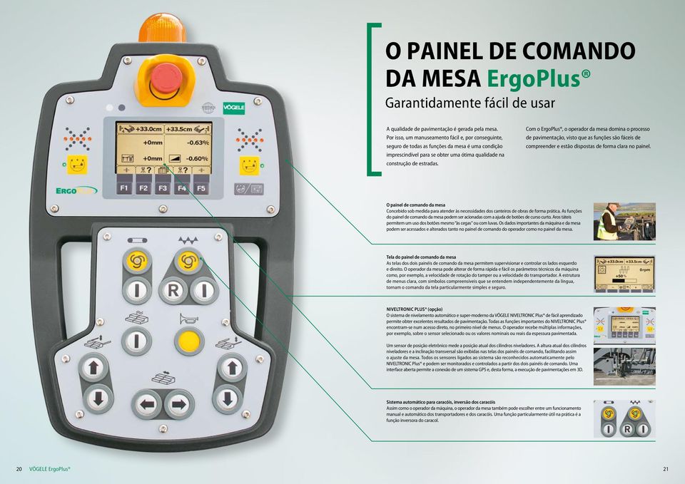 Com o ErgoPlus, o operador da mesa domina o processo de pavimentação, visto que as funções são fáceis de compreender e estão dispostas de forma clara no painel.