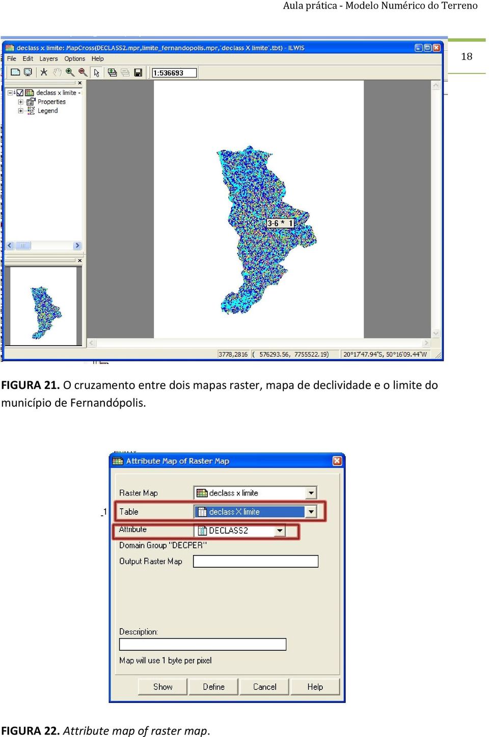 mapa de declividade e o limite do