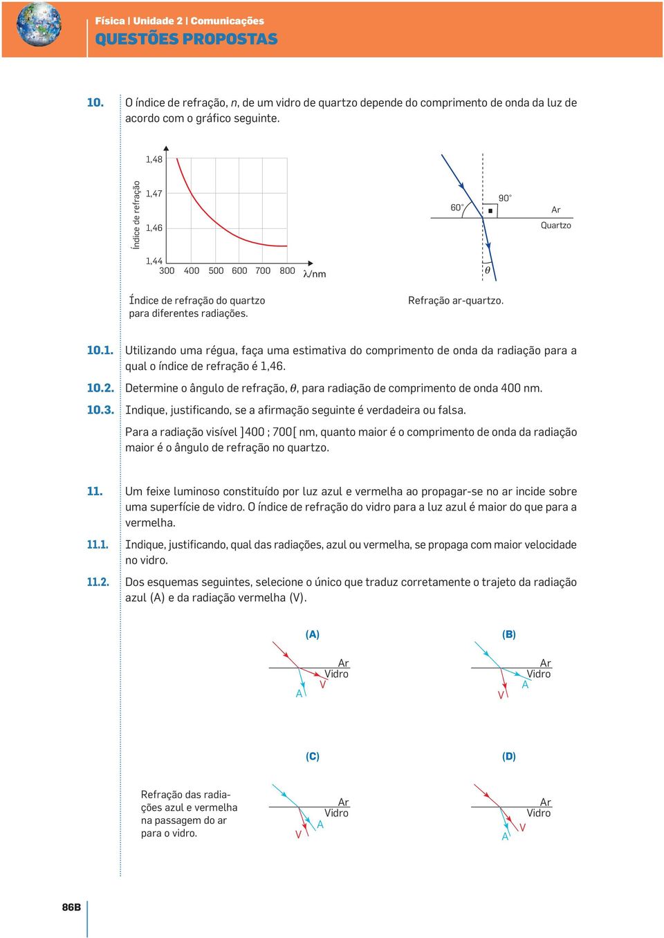 . Utilizando uma régua, faça uma estimativa do comprimento de onda da radiação para a qual o índice de refração é,46. 0.2.