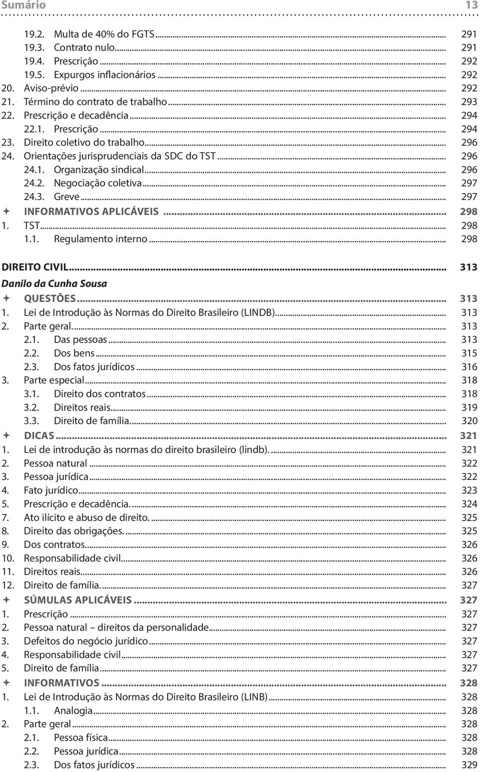 .. 297 24.3. Greve... 297 Informativos aplicáveis... 298 1. Tst... 298 1.1. Regulamento interno... 298 Direito civil... 313 Danilo da Cunha Sousa Questões... 313 1.