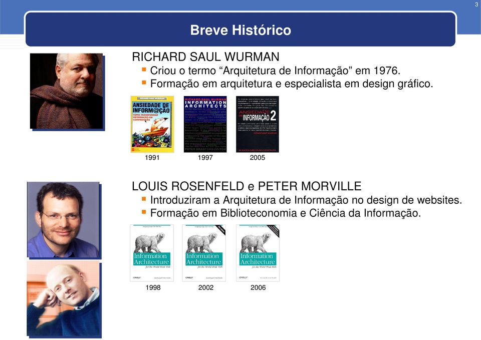 1991 1997 2005 LOUIS ROSENFELD e PETER MORVILLE Introduziram a Arquitetura de