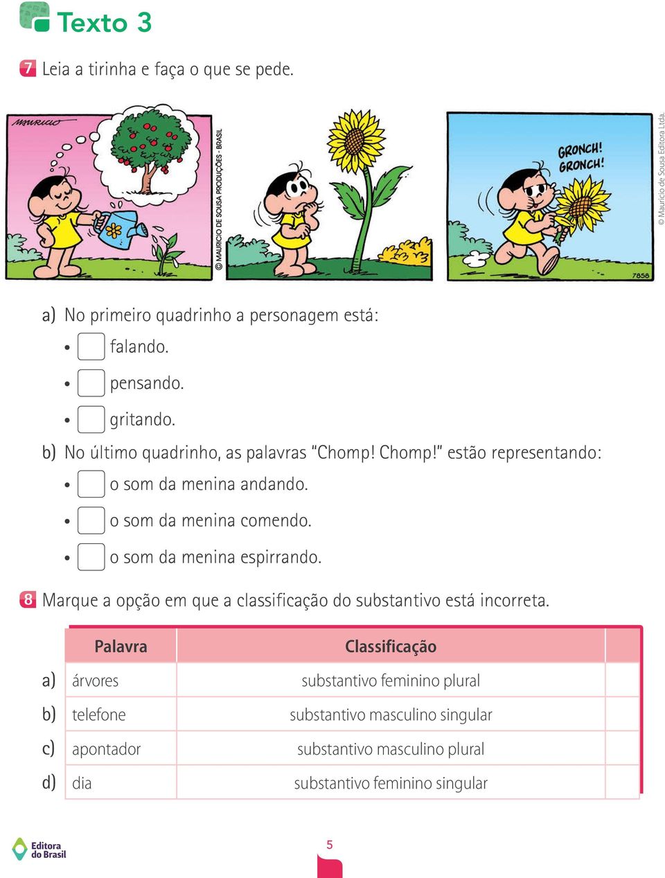 o som da menina comendo. o som da menina espirrando. 8 Marque a opção em que a classificação do substantivo está incorreta.